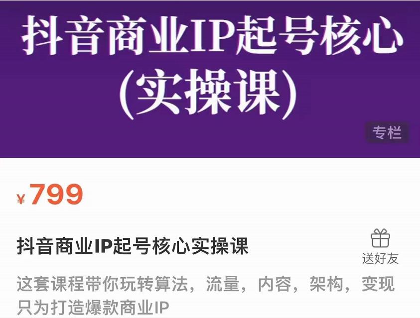 抖音商业IP起号核心实操课，带你玩转算法，流量，内容，架构，变现_泡桐学堂