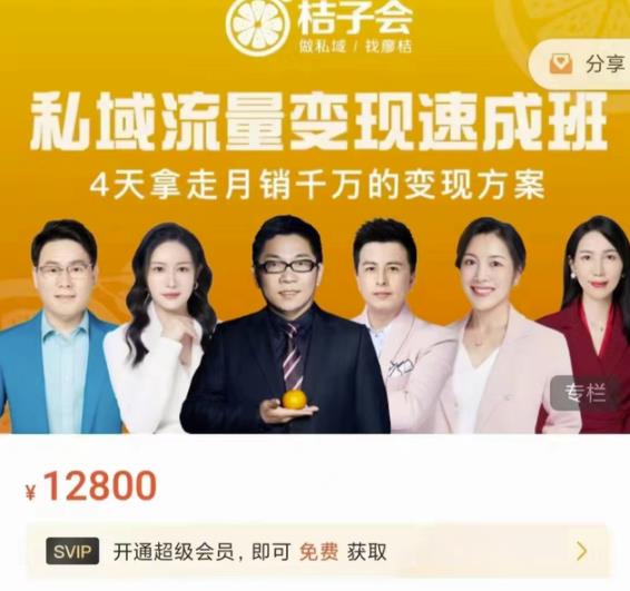 桔子会·私域流量变现速成班，4天拿走月销千万的变现方案 价值12800元_泡桐学堂