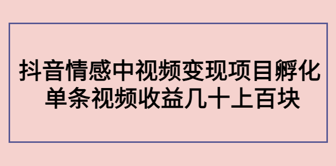 副业孵化营第5期：抖音情感中视频变现项目孵化 单条视频收益几十上百_泡桐学堂