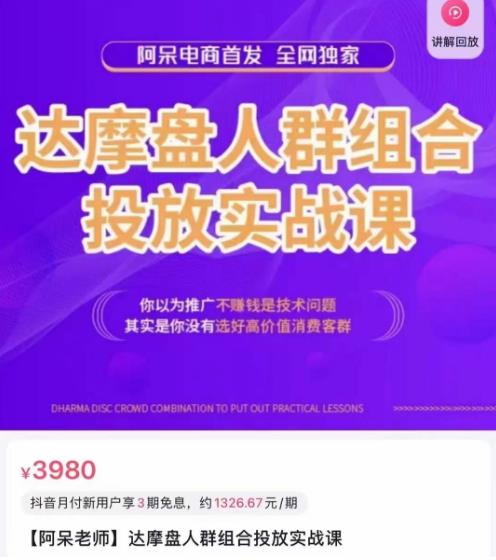 阿呆电商·达摩盘人群组合投放实战课，你以为推广不赚钱是技术问题，其实是你没有选好高价值消费客群_泡桐学堂