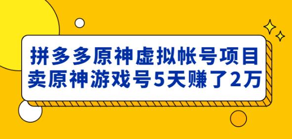 外面卖2980的拼多多原神虚拟帐号项目：卖原神游戏号5天赚了2万_泡桐学堂