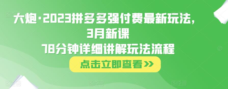 大炮·2023拼多多强付费最新玩法，3月新课​78分钟详细讲解玩法流程_泡桐学堂