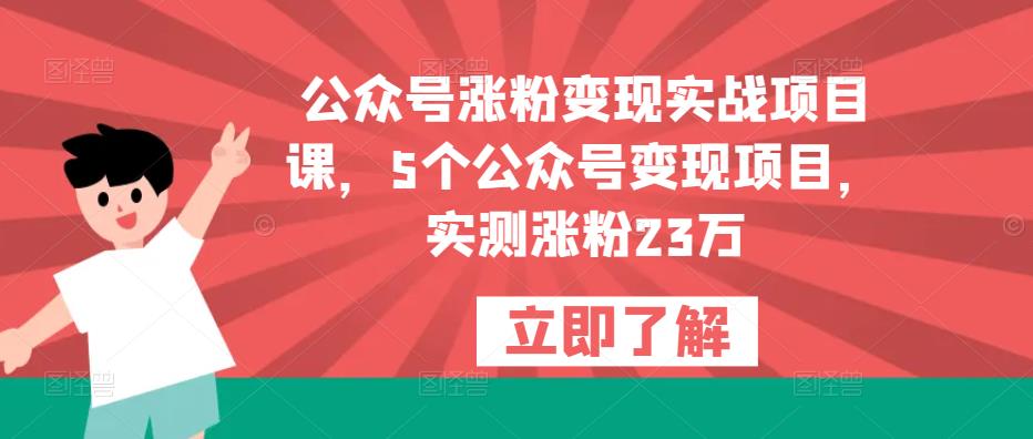 公众号涨粉变现实战项目课，5个公众号变现项目，实测涨粉23万_泡桐学堂