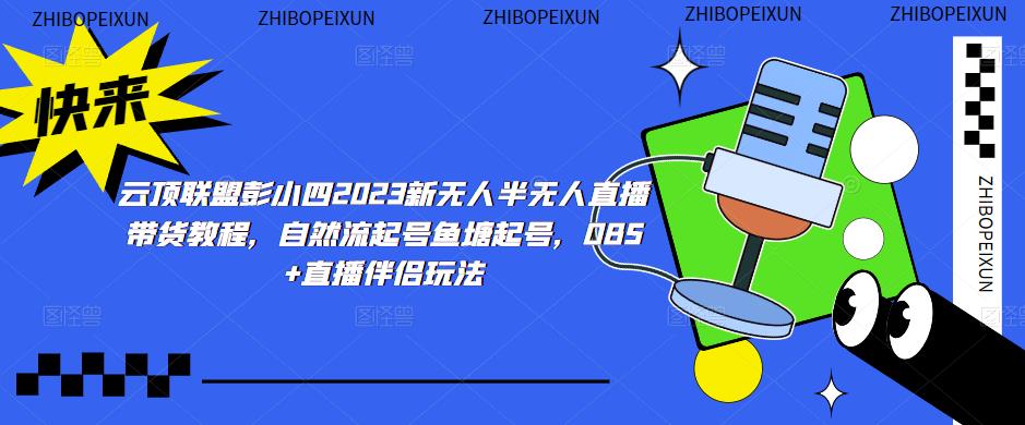 云顶联盟彭小四2023新无人半无人直播带货教程，自然流起号鱼塘起号，OBS+直播伴侣玩法_泡桐学堂