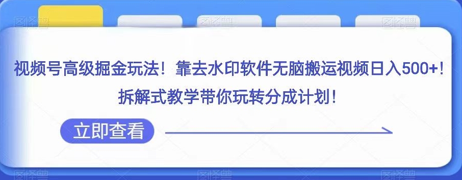 视频号高级掘金玩法，靠去水印软件无脑搬运视频日入500+，拆解式教学带你玩转分成计划【揭秘】_泡桐学堂