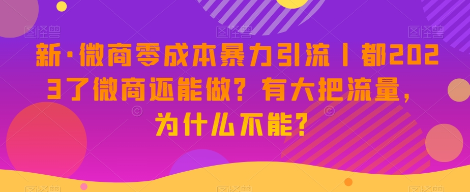 新·微商零成本暴力引流丨都2023了微商还能做？有大把流量，为什么不能？_泡桐学堂
