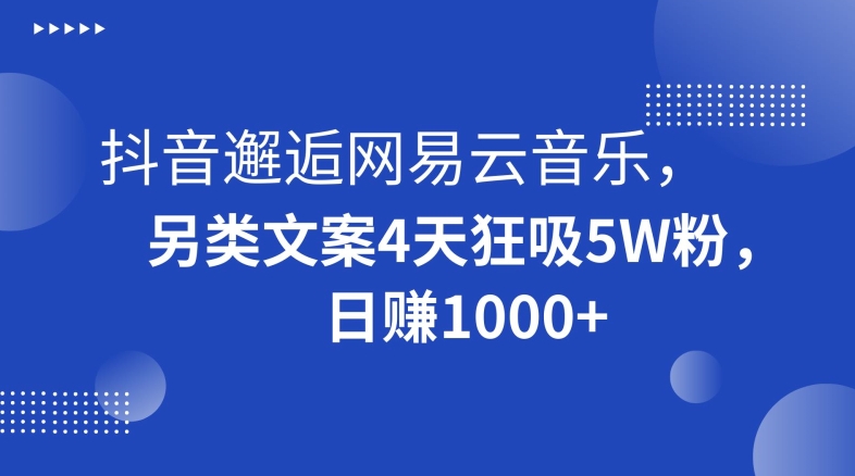 抖音邂逅网易云音乐，另类文案4天狂吸5W粉，日赚1000+【揭秘】_泡桐学堂