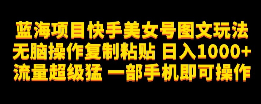 蓝海项目快手美女号图文玩法，无脑操作复制粘贴，日入1000+流量超级猛一部手机即可操作【揭秘】_泡桐学堂