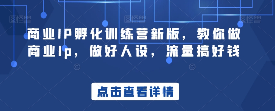 商业IP孵化训练营新版，教你做商业Ip，做好人设，流量搞好钱_泡桐学堂