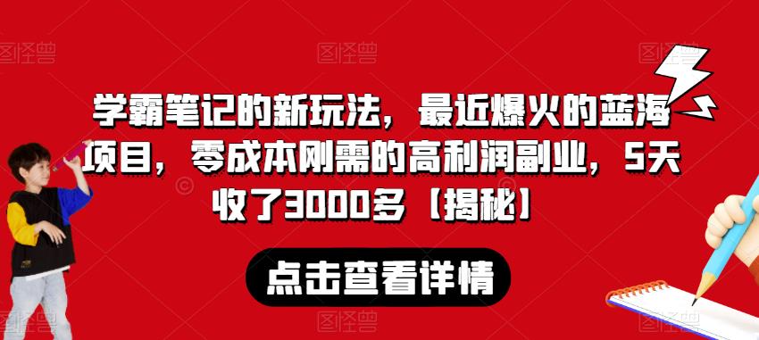学霸笔记的新玩法，最近爆火的蓝海项目，零成本刚需的高利润副业，5天收了3000多【揭秘】_泡桐学堂
