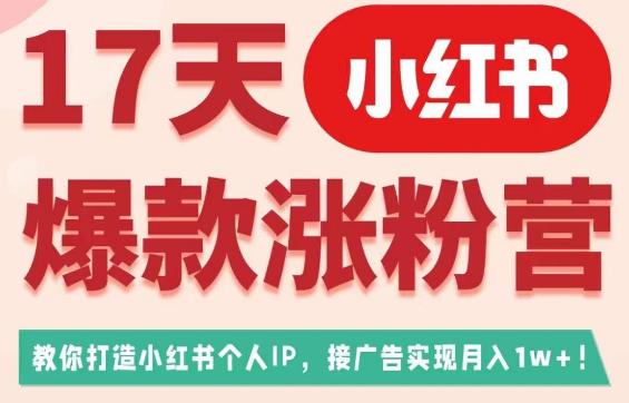 17天小红书爆款涨粉营（广告变现方向），教你打造小红书博主IP、接广告变现的_泡桐学堂
