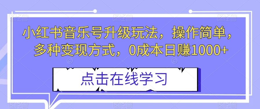 小红书音乐号升级玩法，操作简单，多种变现方式，0成本日赚1000+【揭秘】_泡桐学堂