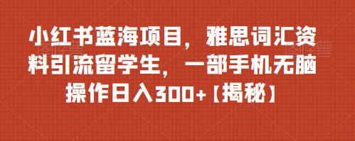 小红书蓝海项目，雅思词汇资料引流留学生，一部手机无脑操作日入300+【揭秘】_泡桐学堂