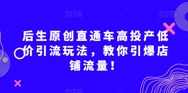 后生原创直通车高投产低价引流玩法，教你引爆店铺流量！_泡桐学堂