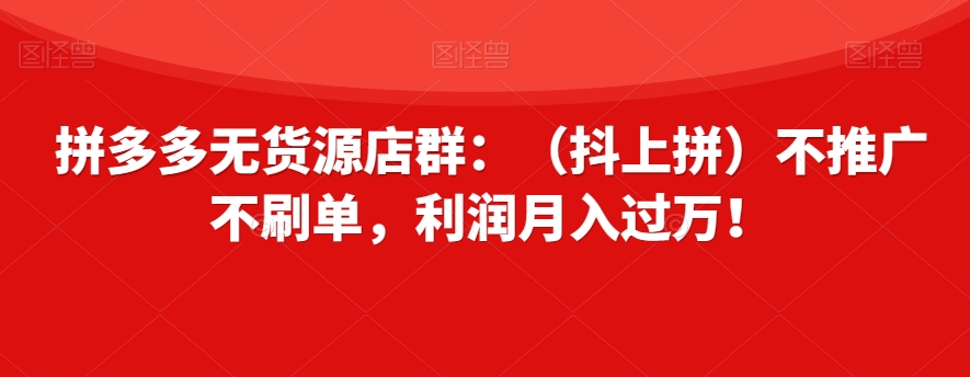 拼多多无货源店群：（抖上拼）不推广不刷单，利润月入过万！【揭秘】_泡桐学堂
