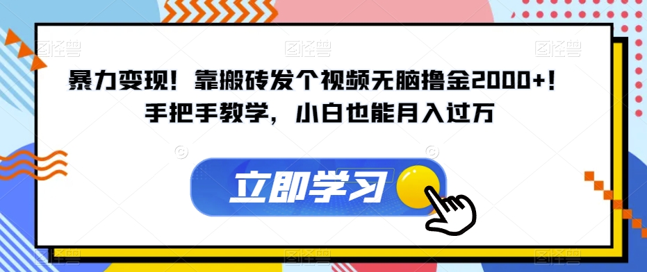 暴力变现！靠搬砖发个视频无脑撸金2000+！手把手教学，小白也能月入过万【揭秘】_泡桐学堂