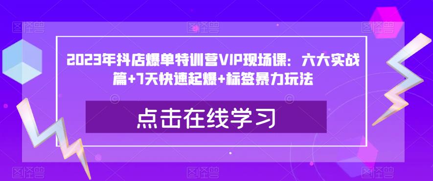 2023年抖店爆单特训营VIP现场课：六大实战篇+7天快速起爆+标签暴力玩法_泡桐学堂