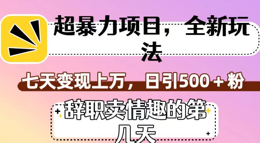 超暴利项目，全新玩法（辞职卖情趣的第几天），七天变现上万，日引500+粉【揭秘】_泡桐学堂