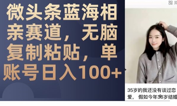 微头条蓝海相亲赛道，无脑复制粘贴，单账号日入100+_泡桐学堂
