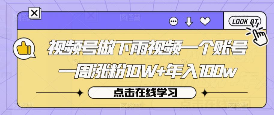 视频号做下雨视频一个账号一周涨粉10W+年入100w【揭秘】_泡桐学堂