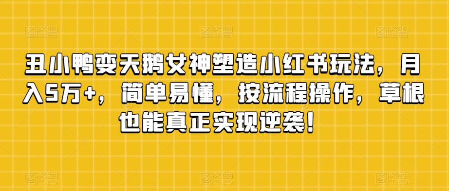 丑小鸭变天鹅女神塑造小红书玩法，月入5万+，简单易懂，按流程操作，草根也能真正实现逆袭！_泡桐学堂