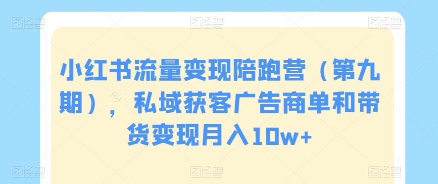 小红书流量变现陪跑营（第九期），私域获客广告商单和带货变现月入10w+_泡桐学堂