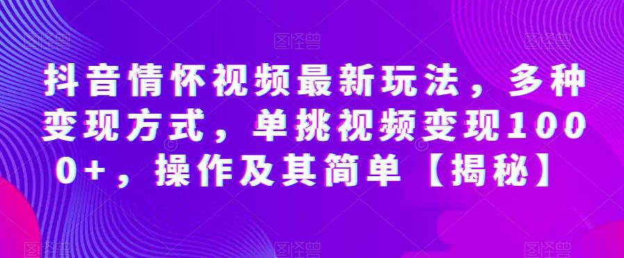 抖音情怀视频最新玩法，多种变现方式，单挑视频变现1000+，操作及其简单【揭秘】_泡桐学堂