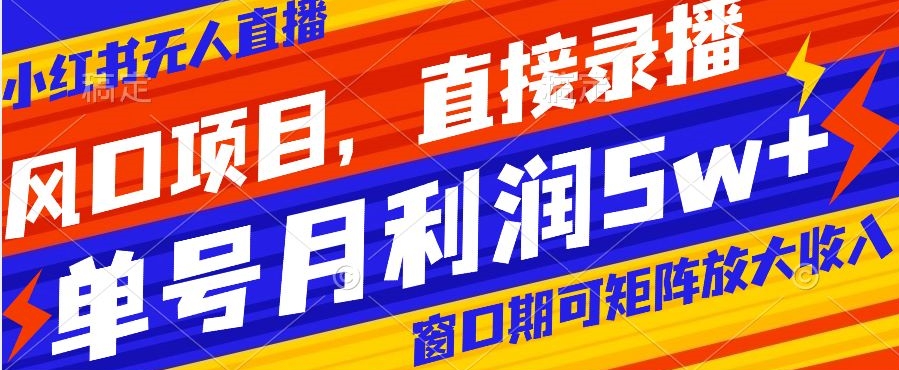风口项目，小红书无人直播带货，直接录播，可矩阵，月入5w+【揭秘】_泡桐学堂