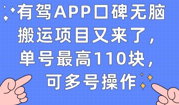 有驾APP口碑无脑搬运项目又来了，单号最高110块，可多号操作_泡桐学堂