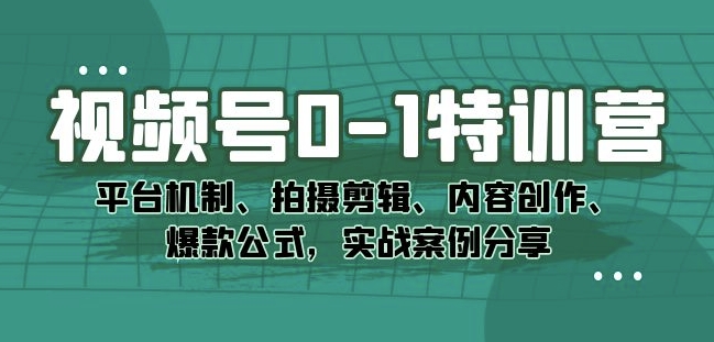 视频号0-1特训营：平台机制、拍摄剪辑、内容创作、爆款公式，实战案例分享_泡桐学堂