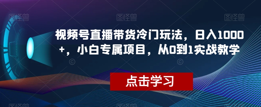 视频号直播带货冷门玩法，日入1000+，小白专属项目，从0到1实战教学【揭秘】_泡桐学堂