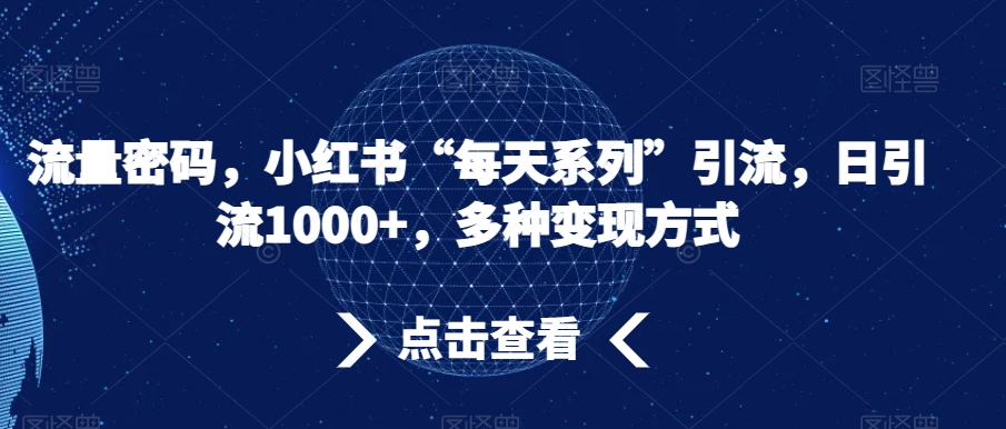 流量密码，小红书“每天系列”引流，日引流1000+，多种变现方式【揭秘】_泡桐学堂