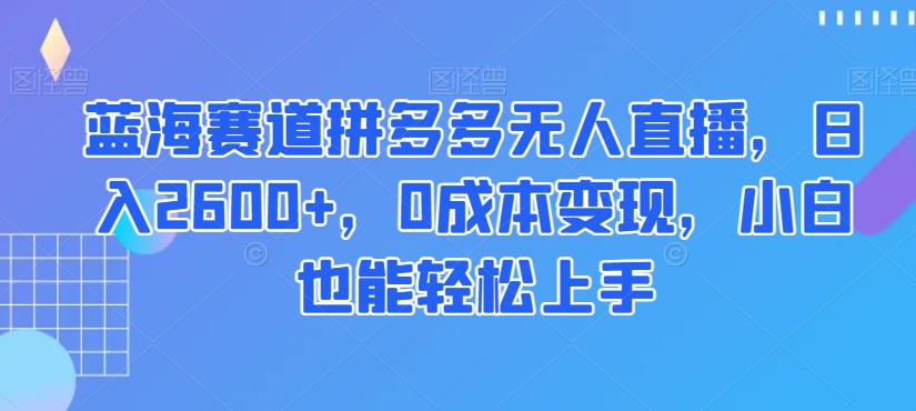 蓝海赛道拼多多无人直播，日入2600+，0成本变现，小白也能轻松上手【揭秘】_泡桐学堂