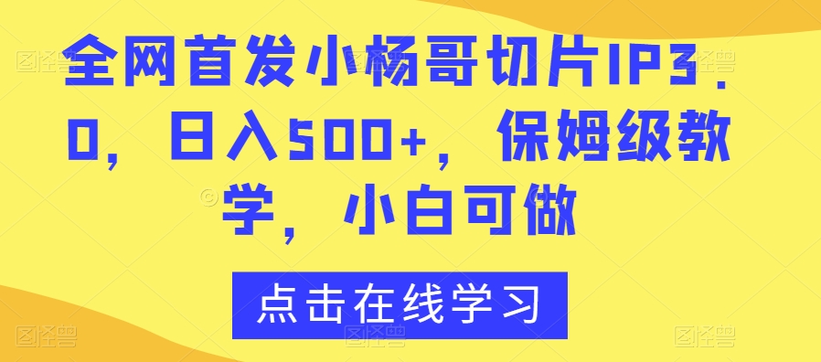 全网首发小杨哥切片IP3.0，日入500+，保姆级教学，小白可做【揭秘】_泡桐学堂