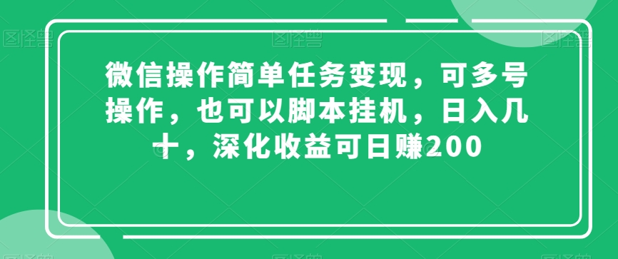 微信操作简单任务变现，可多号操作，也可以脚本挂机，日入几十，深化收益可日赚200【揭秘】_泡桐学堂