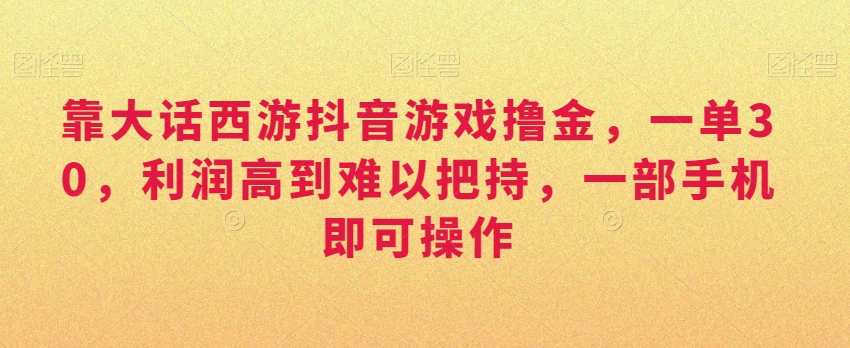 靠大话西游抖音游戏撸金，一单30，利润高到难以把持，一部手机即可操作，日入3000+【揭秘】_泡桐学堂