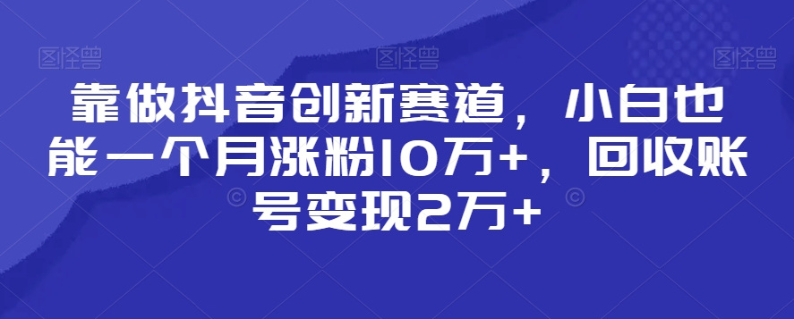 靠做抖音创新赛道，小白也能一个月涨粉10万+，回收账号变现2万+【揭秘】_泡桐学堂