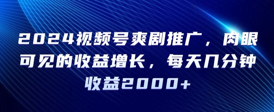 2024视频号爽剧推广，肉眼可见的收益增长，每天几分钟收益2000+【揭秘】_泡桐学堂