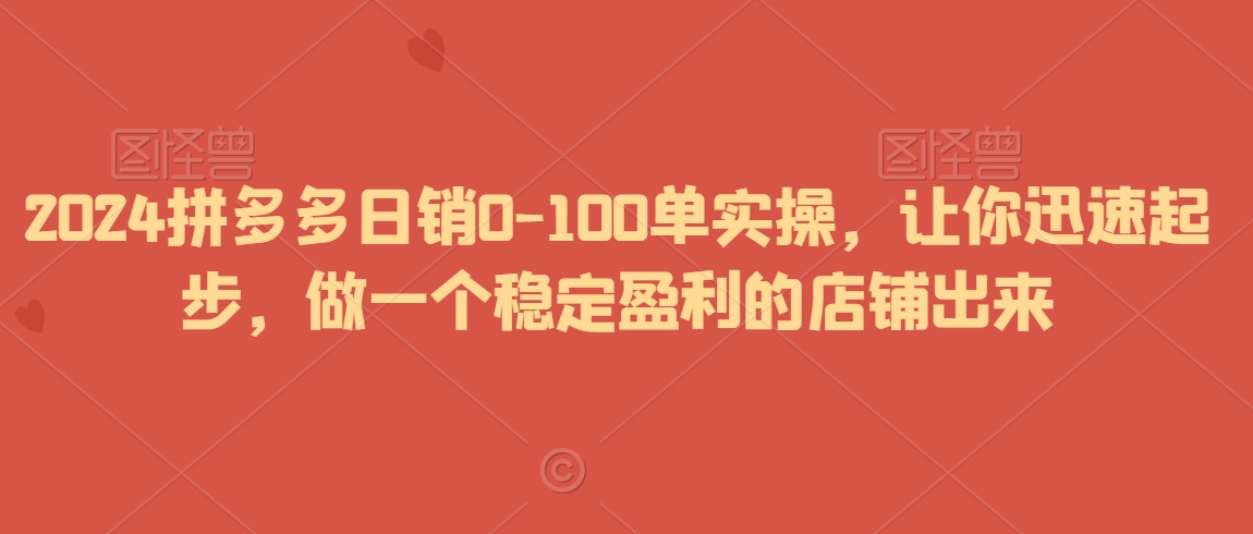 2024拼多多日销0-100单实操，让你迅速起步，做一个稳定盈利的店铺出来_泡桐学堂
