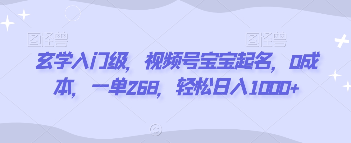 玄学入门级，视频号宝宝起名，0成本，一单268，轻松日入1000+【揭秘】_泡桐学堂