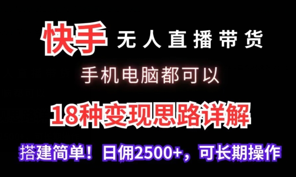 快手无人直播带货，手机电脑都可以，18种变现思路详解，搭建简单日佣2500+【揭秘】_泡桐学堂