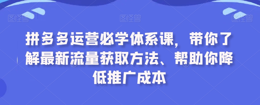 拼多多运营必学体系课，带你了解最新流量获取方法、帮助你降低推广成本_泡桐学堂