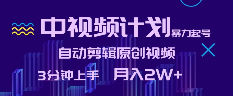 中视频计划暴力起号，自动剪辑原创视频，3分钟上手，月入2W+【揭秘】_泡桐学堂