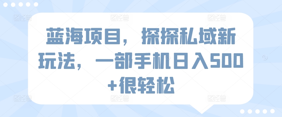 蓝海项目，探探私域新玩法，一部手机日入500+很轻松【揭秘】_泡桐学堂