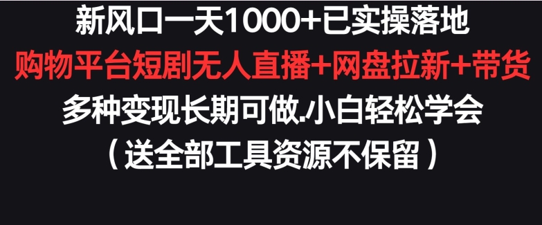 新风口一天1000+已实操落地购物平台短剧无人直播+网盘拉新+带货多种变现长期可做【揭秘】_泡桐学堂