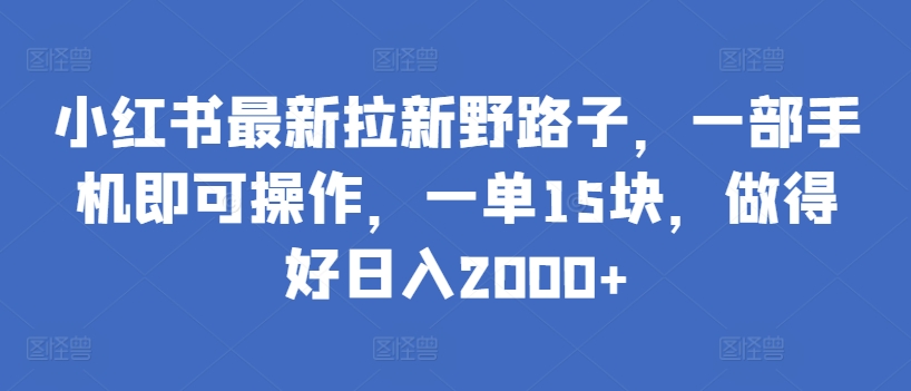 小红书最新拉新野路子，一部手机即可操作，一单15块，做得好日入2000+【揭秘】_泡桐学堂