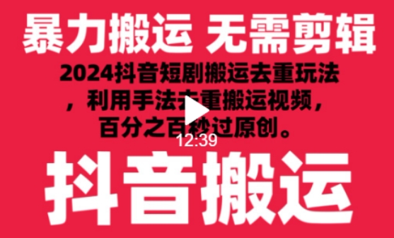 2024最新抖音搬运技术，抖音短剧视频去重，手法搬运，利用工具去重，达到秒过原创的效果【揭秘】_泡桐学堂