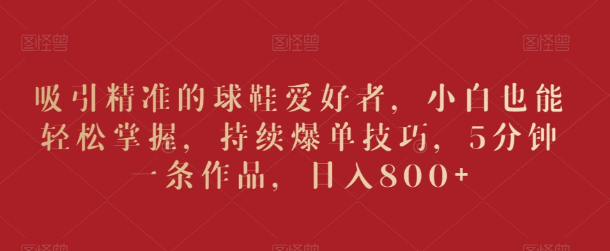 吸引精准的球鞋爱好者，小白也能轻松掌握，持续爆单技巧，5分钟一条作品，日入800+【揭秘】_泡桐学堂