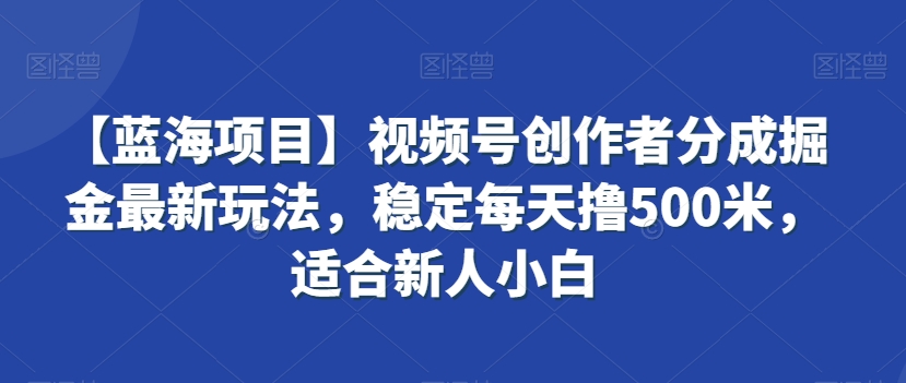 【蓝海项目】视频号创作者分成掘金最新玩法，稳定每天撸500米，适合新人小白【揭秘】_泡桐学堂