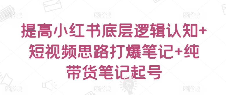 提高小红书底层逻辑认知+短视频思路打爆笔记+纯带货笔记起号_泡桐学堂
